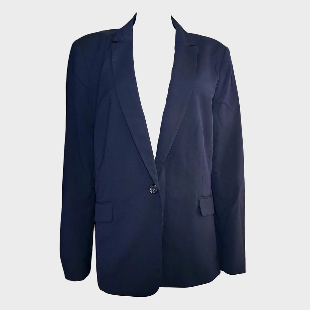 Halogen Blazer Jacket Womens Size 16 Solid Navy Dark Blue Business Suit Career